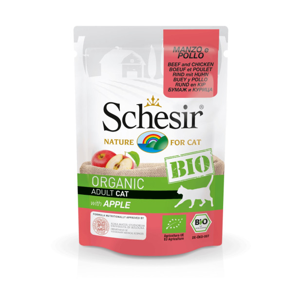 Sachets chat adulte Schesir boeuf et poulet 8x85g