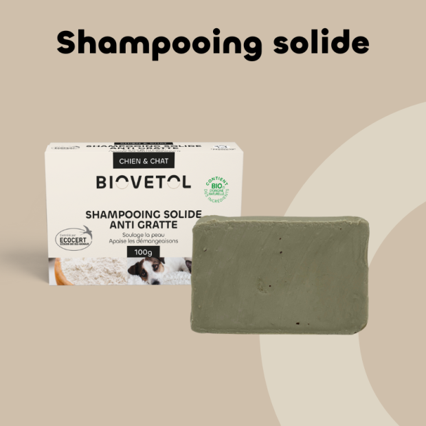 Shampoing solide anti-gratte pour chien Biovetol