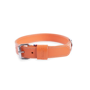 Collier chien cuir pleine fleur double épaisseur Martin sellier orange